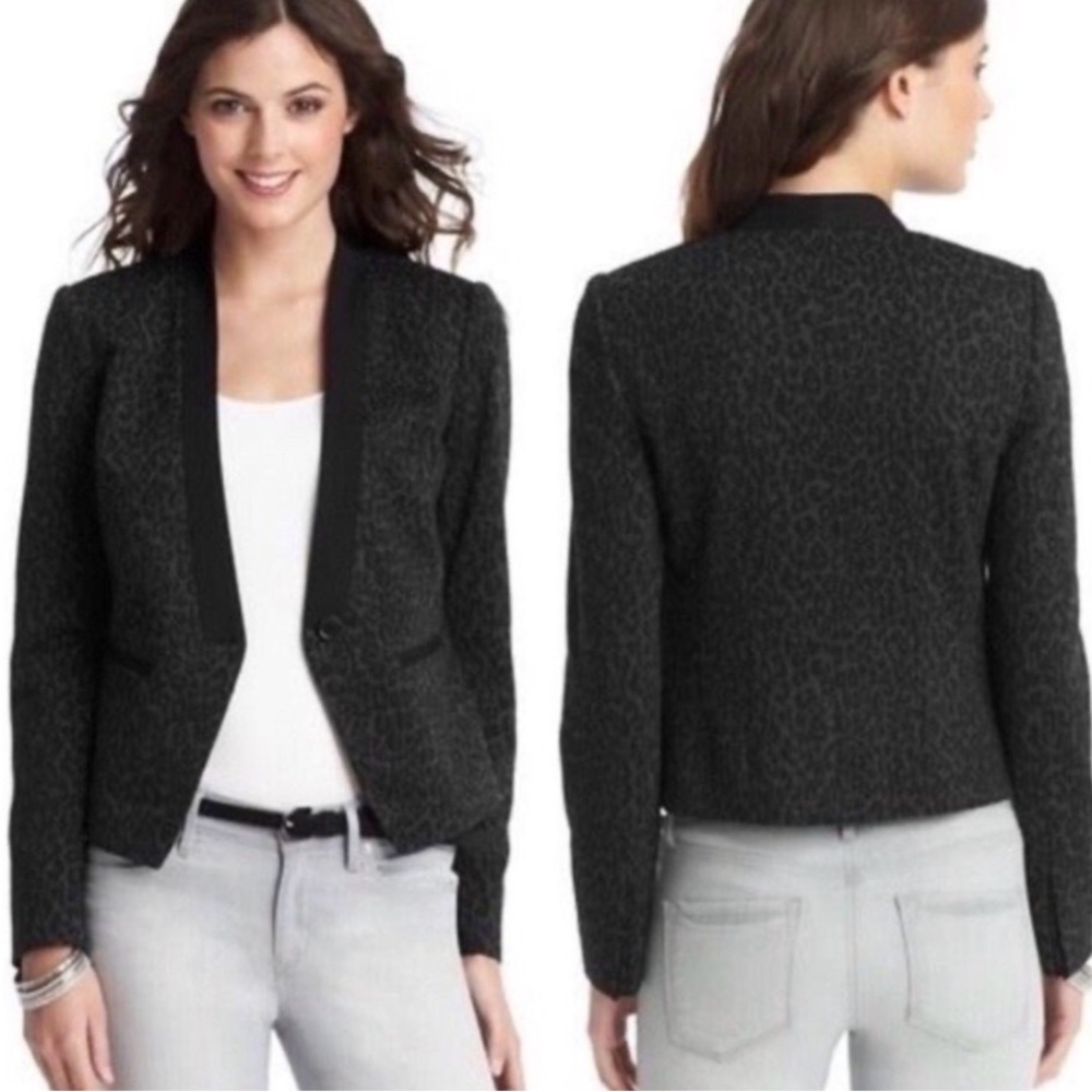 LOFT Black / gray Leopard Print Knit ponte tuxedo Blazer 14